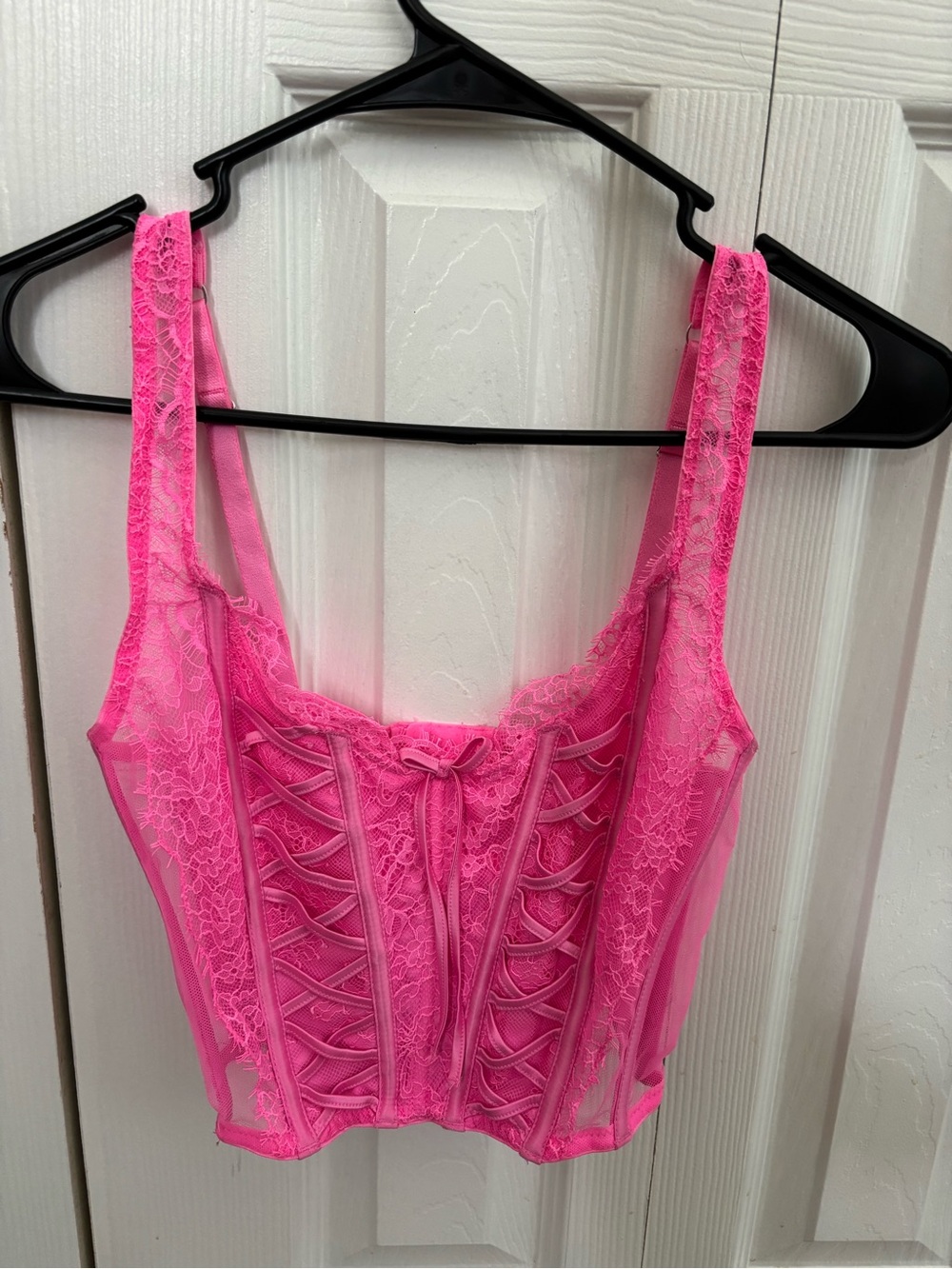 Victoria Secret Hot Pink Lace Corset-Style Crop Top
